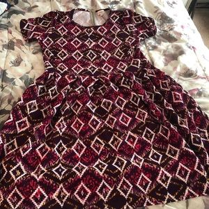 3x lularoe dress purple pink white and yellow print back zipper detail